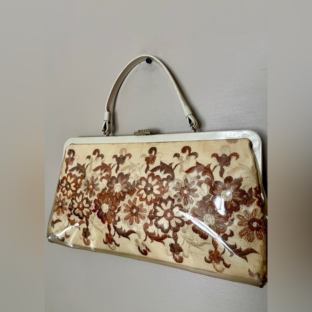 1960s vintage floral tapestry handbag grannycore purse metal frame clutch Unique - Picture 3 of 16